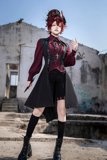 Red Black 4.0 Retro Dark Long Vest Prince Set
