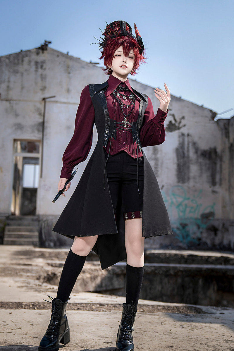 Red Black 4.0 Retro Dark Long Vest Prince Set