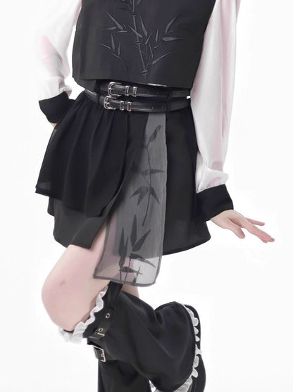 New Chinese-style Bamboo Print Black White Design Suit