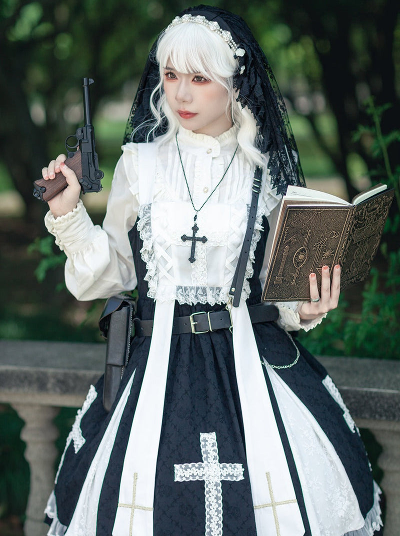 Cross Lolita Dress + Short Jacket + Headband + Veil + Collar