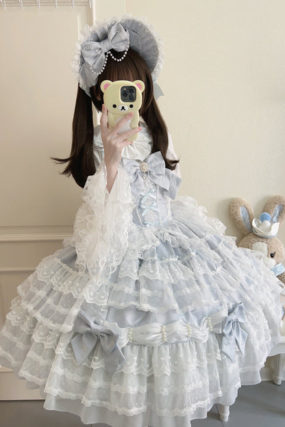 [pre-order] White Sugar Doll Princess Sleeve Suspender Dress Suit + Bonnet Hat