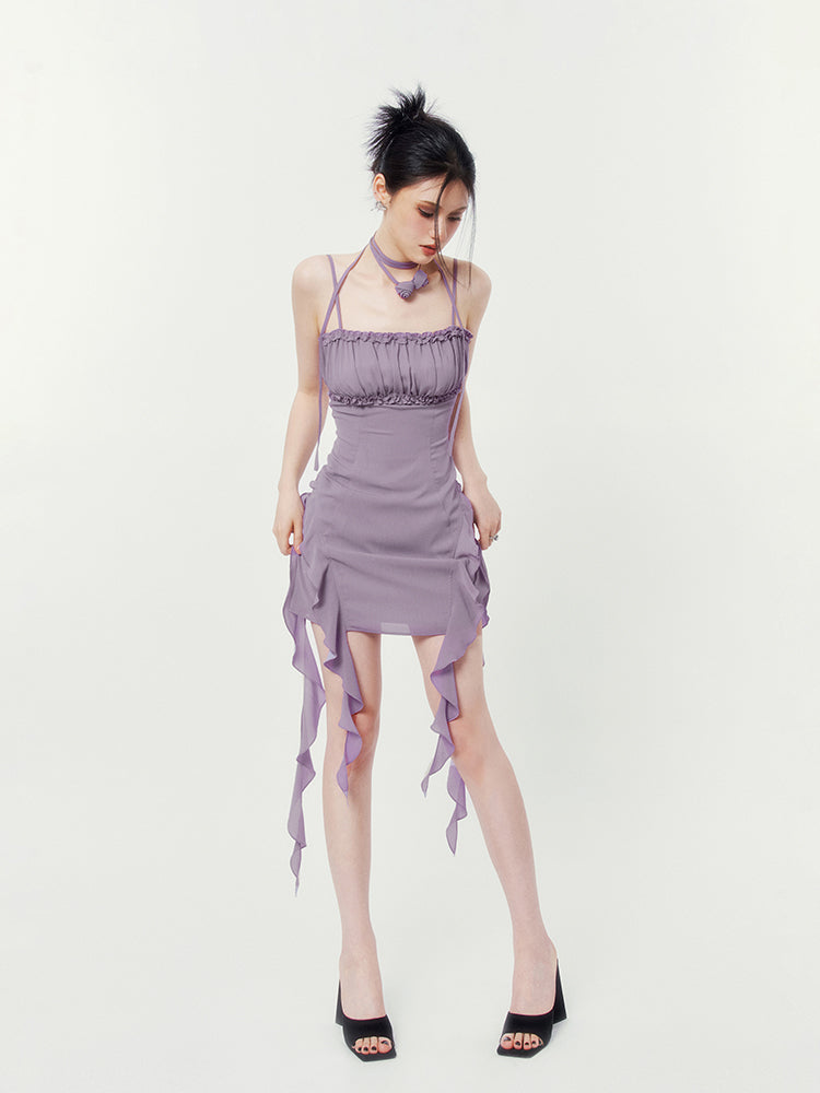 Double Streamer Rose Ruffle Cami Dress