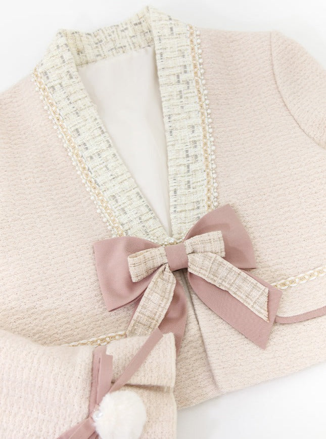 Ruffle Blouse + Tight Skirt + Tweed Ribbon Jacket