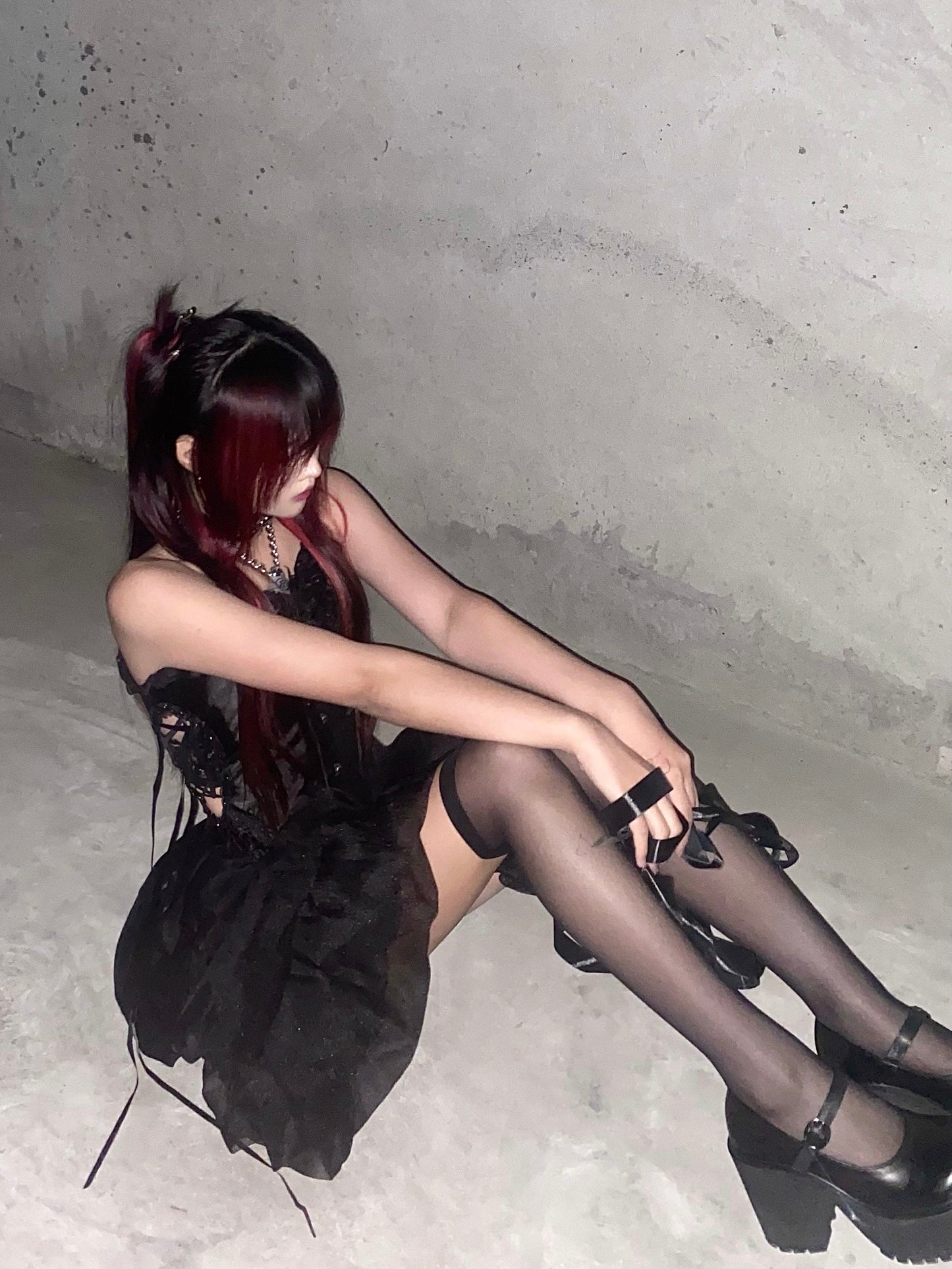 Cool Spicy Black Lace Up Bustier + Tulle Skirt