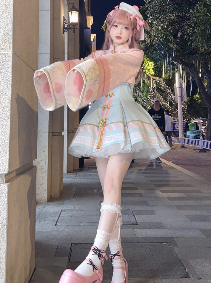 [pre-order] Little Jiangshi Pink Lolita Sweet Dress + Jacket + Hat + Ribbon