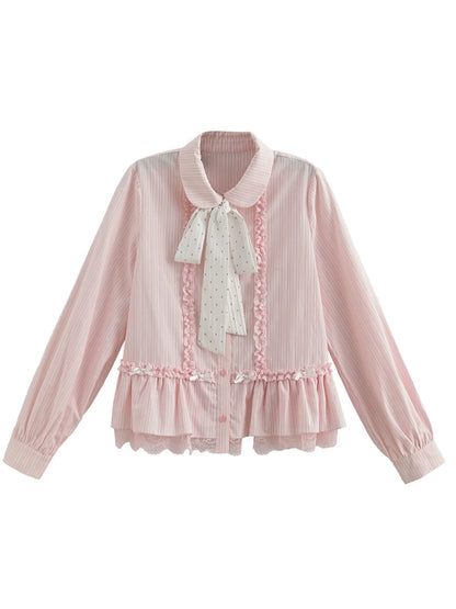 Lace Patchwork Doll Collar Blouse + Skirt