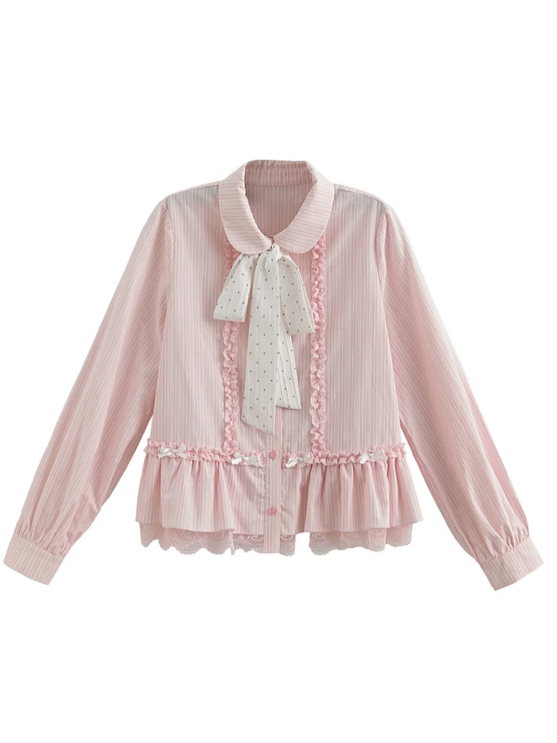 Lace Patchwork Doll Collar Blouse + Skirt