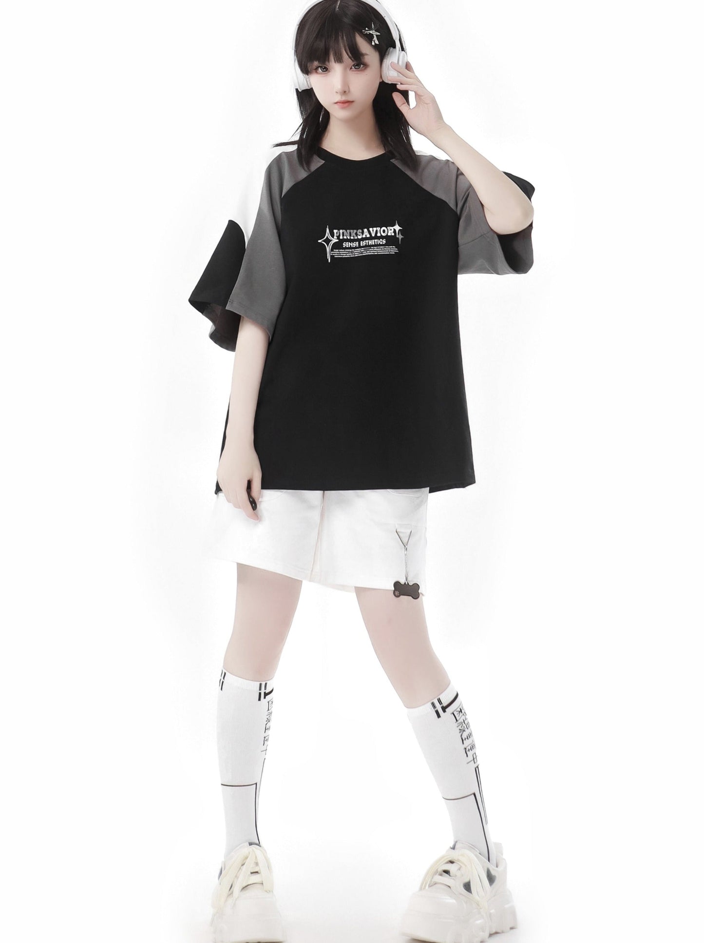 Circulating Star Black Gray Raglan Sporty T-shirt + Pants