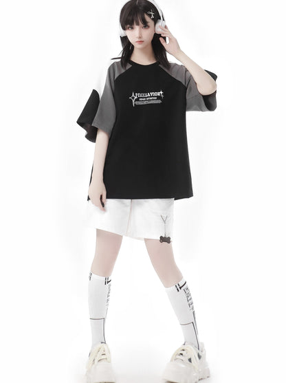 Circulating Star Black Gray Raglan Sporty T-shirt + Pants