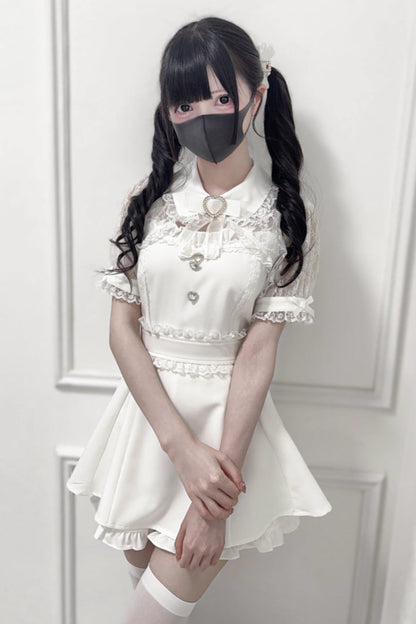 Lace Shawl Ribbon Shirt Collar Top + Shorts