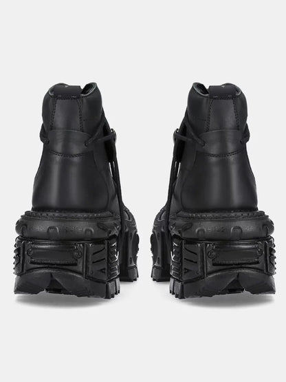 Dark Punk Metal Lace-up Platform Short Boots