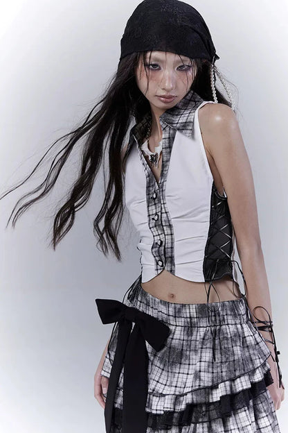 Y2k Dark Patchwork Vest Top