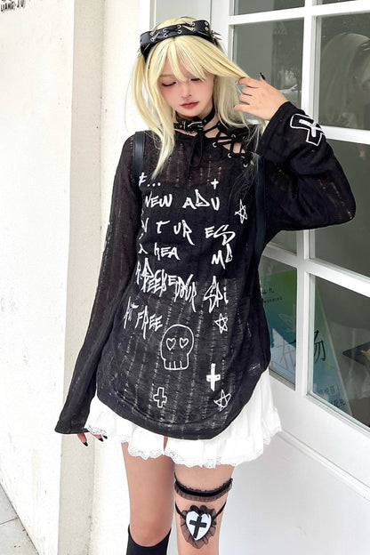 Lazy Style Cross Print Slim Knit Top Set