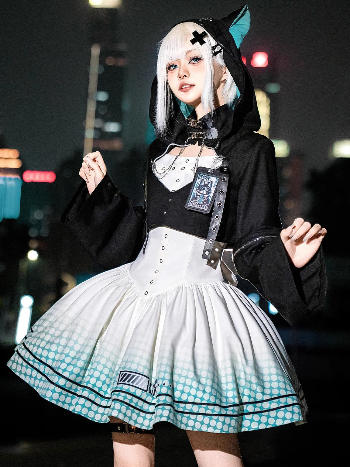 [pre-order] Daily Gothic Retro Punk Style Hooded Jacket + Pleated Jumper Skirt
