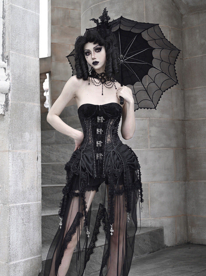 Hell Alice Gothic Dark Fishbone Strap Birdcage Corset Dress Set