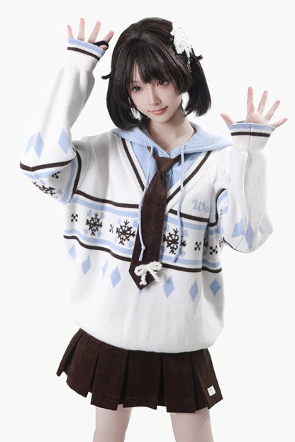 Fair Isle Hooded Top + Skirt + Tie