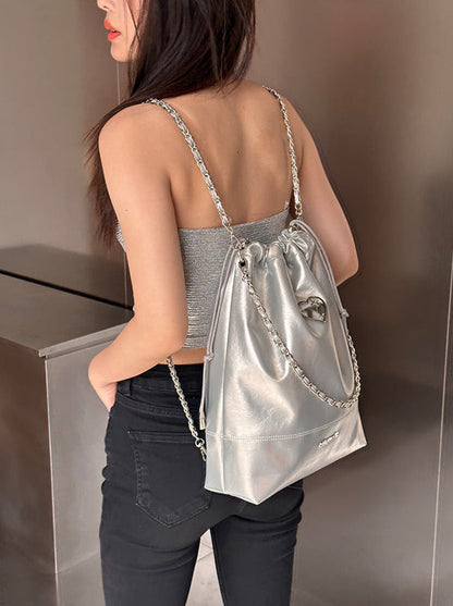 Cool Metal Heart Soft Leather Drawstring Bag