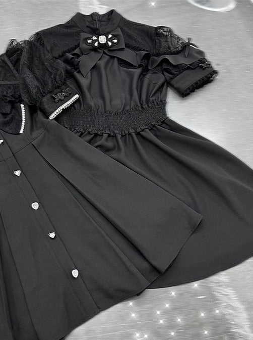Chinese-style Lace Ribbon Off-shoulder Dress