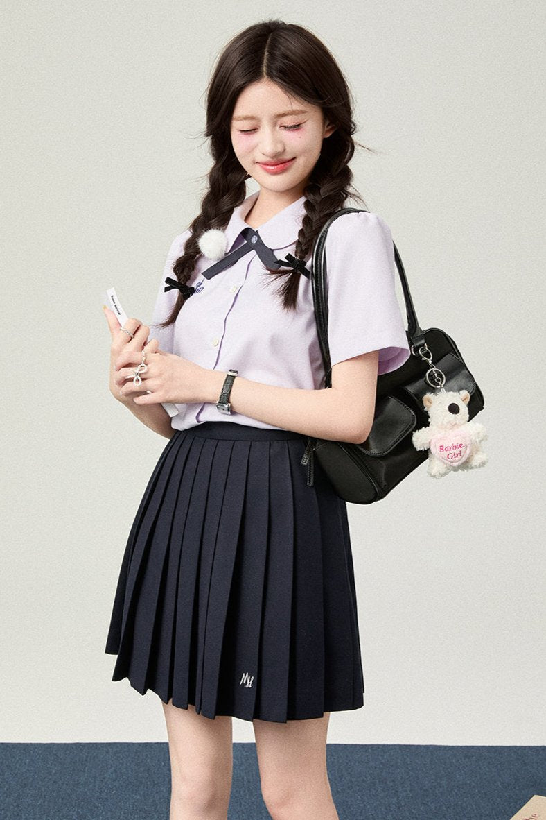 Flower Bell Tie Short Sleeve Shirt + Short Skirt + Long Skirt