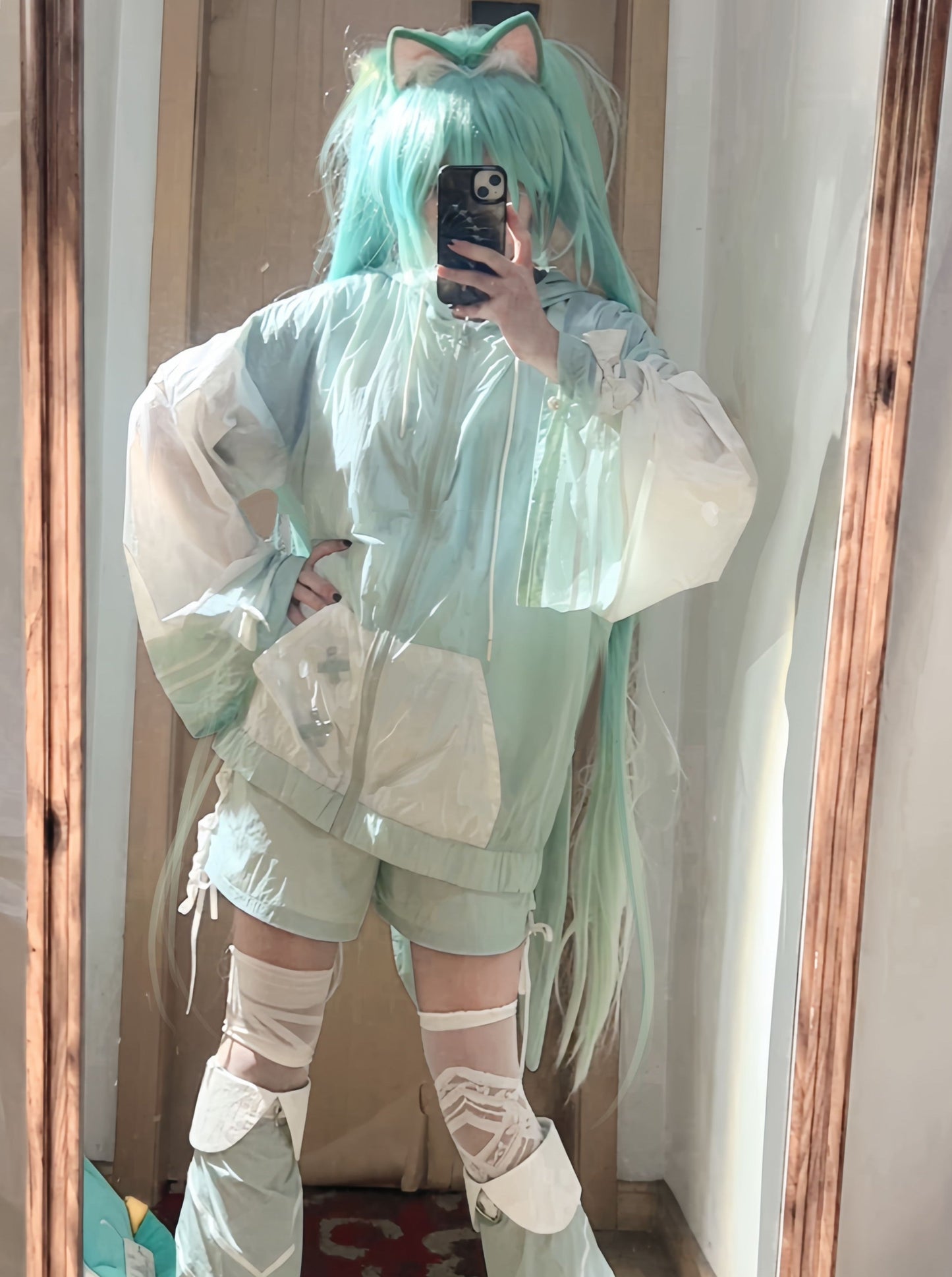[angel Style] Aqua Angel Subculture Hooded Hoodie + Ribbon Shorts + Leg Warmers