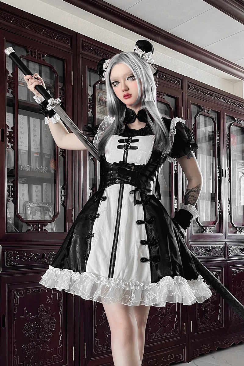 Dark Punk Black White Chinese-style Dress Suit