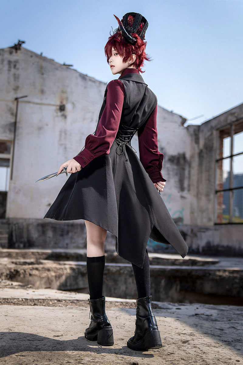 Red Black 4.0 Retro Dark Long Vest Prince Set