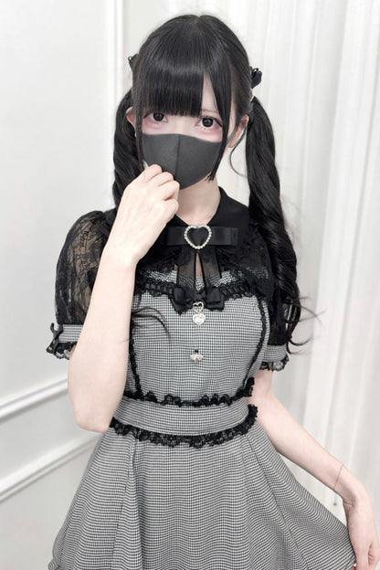 Lace Shawl Ribbon Shirt Collar Top + Shorts