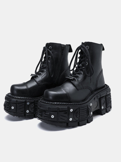 Dark Punk Metal Lace-up Platform Short Boots