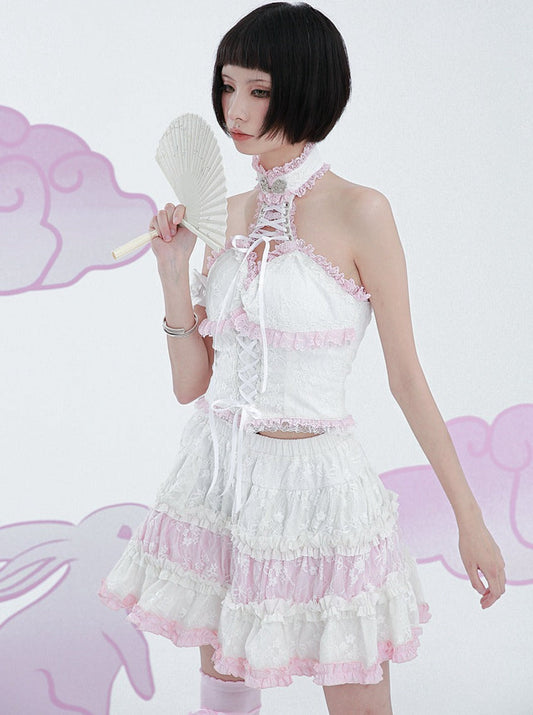 Chinese-style Buckle Corset Vest Lace