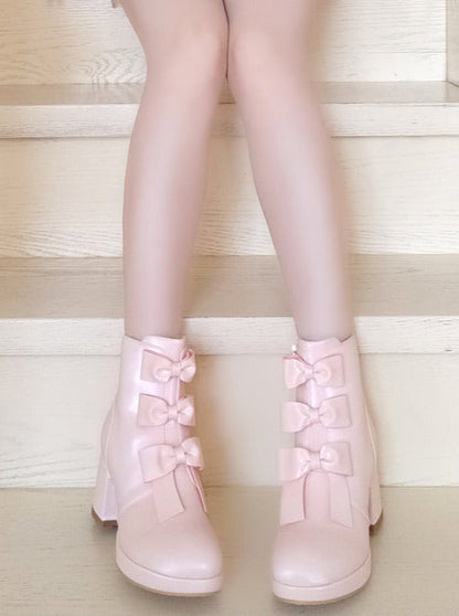Sweet Ribbon Round Toe Short Boots