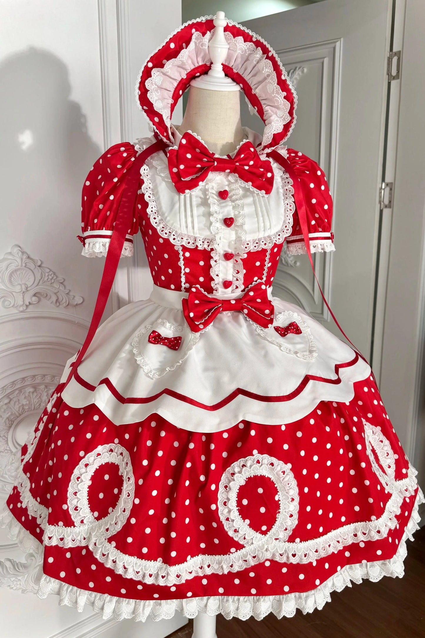 [pre-order] Retro Doll-like Lolita Dress + Hair Band + Clip + Bonnet + Hat