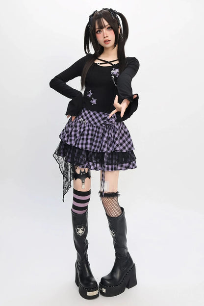 Abbey Slim Crop Top + Checkered Lace Skirt