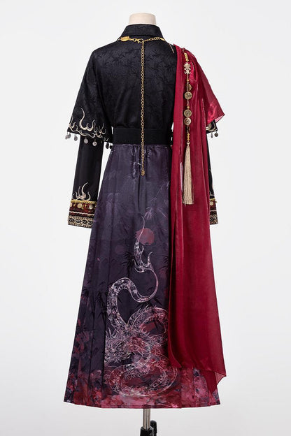 Fire China Long Coat + Top + Long Skirt