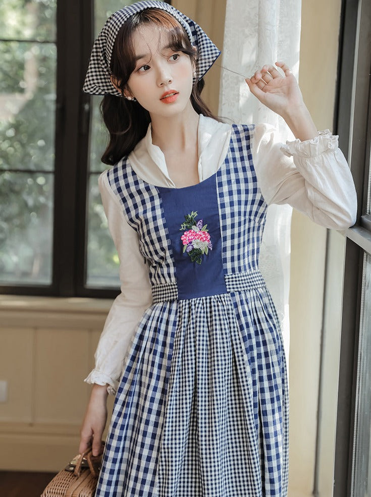 Gingham Plaid Flower Retro Country Dress