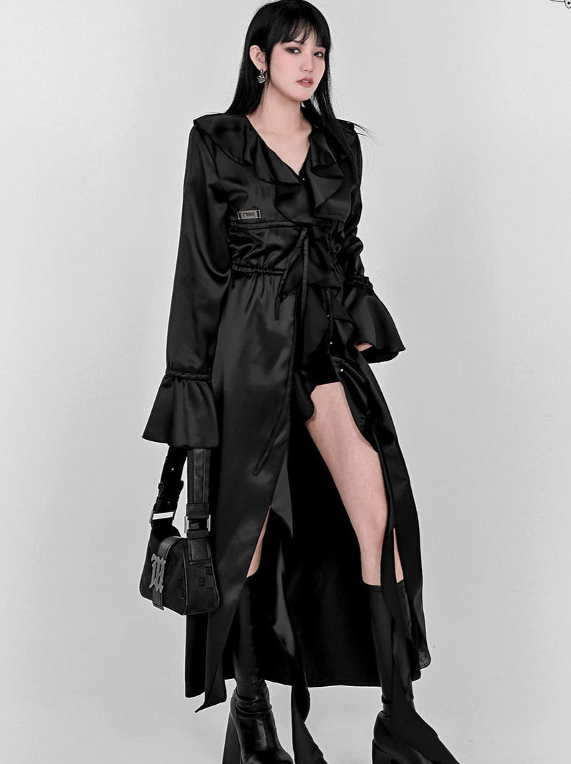 Cool Ruffle Tassel Drawstring Long Shirt Dress