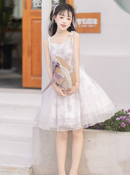 Sweet Purple Top + Flower Camisole Skirt
