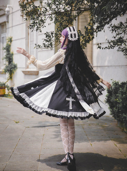 Cross Lolita Dress + Short Jacket + Headband + Veil + Collar