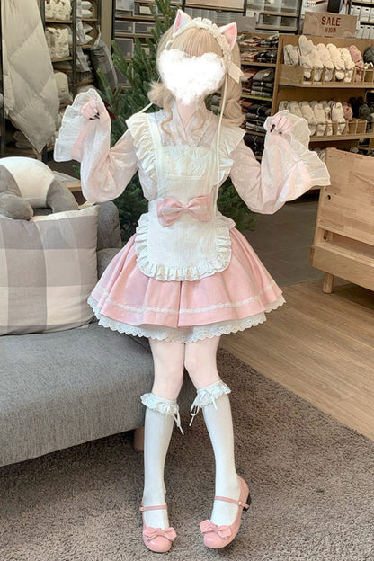 Cherry Maid Girly Top + Flare Skirt + Apron