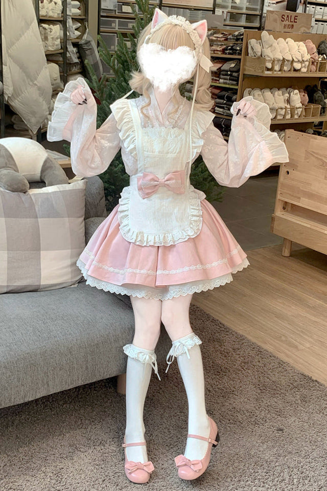 Cherry Maid Girly Top + Flare Skirt + Apron