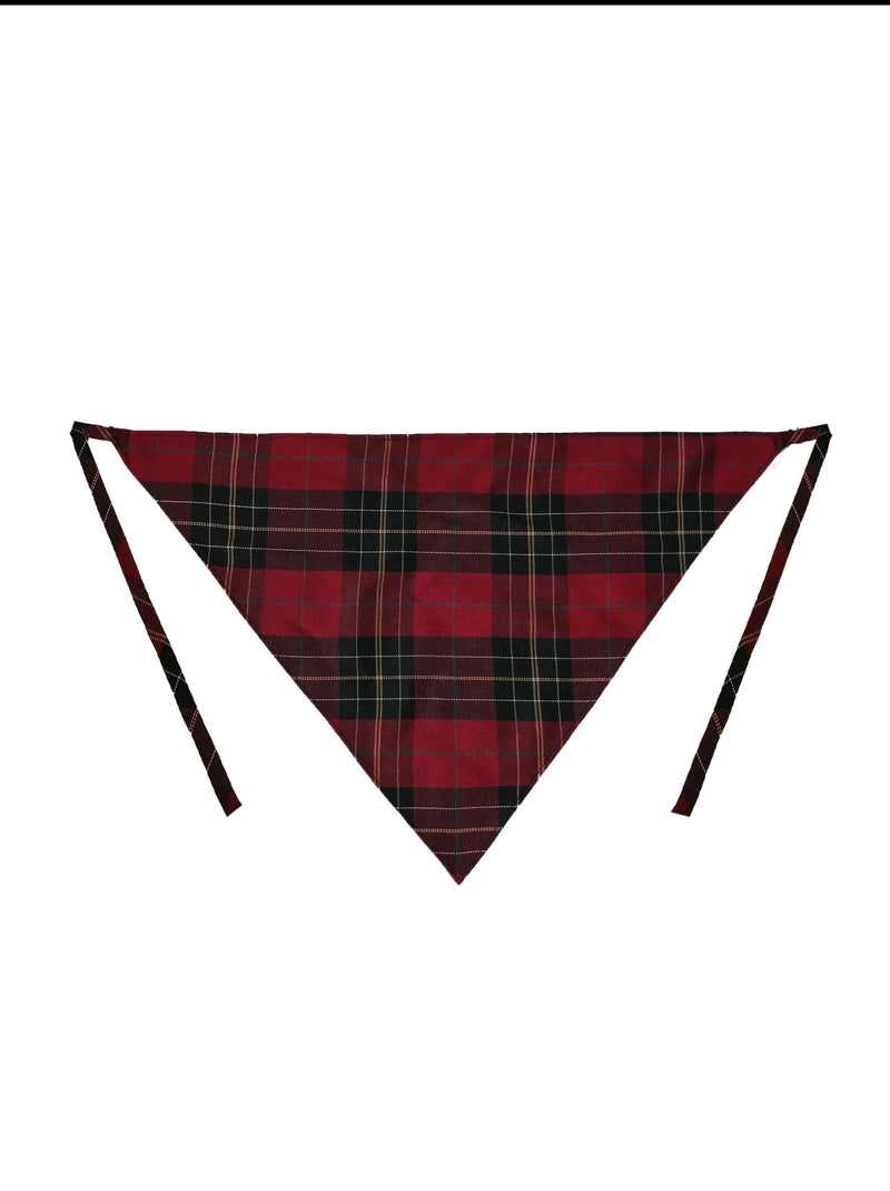 Little Red Riding Hood Cape Ribbon Coat + Pleated Collar Shirt + Plaid Tiered Dress + Head Scarf
