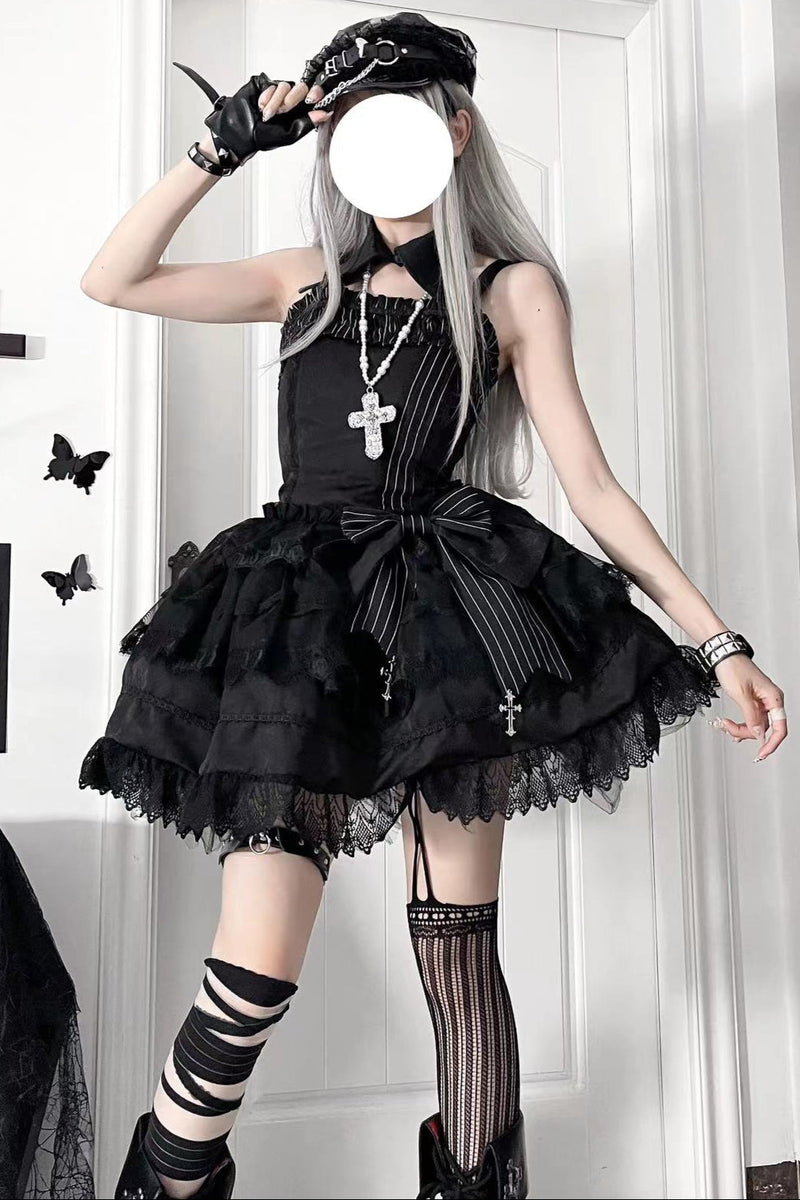 Dark Gothic Striped Slim Dress