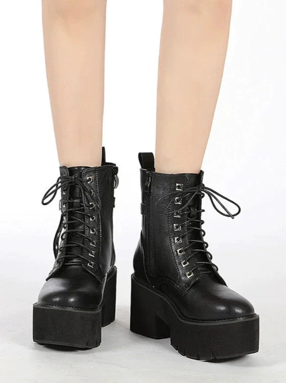 Punk Cross Belt Buckle Platform Martin Boots