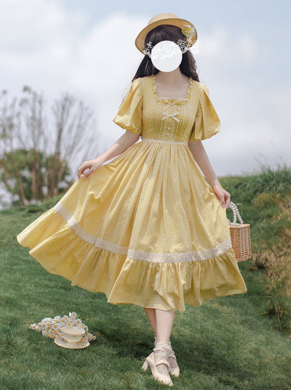 [pre-order] Retro Girly Yellow Dress + Apron + Ribbon