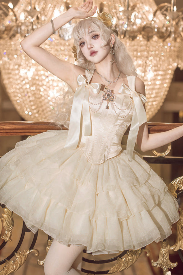 [pre-order] Champagne Gold Jacquard Waist French Ballet Tutu Set