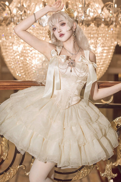 [pre-order] Champagne Gold Jacquard Waist French Ballet Tutu Set