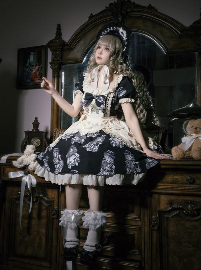 Night of Dolls Print Embroidery Dress Set