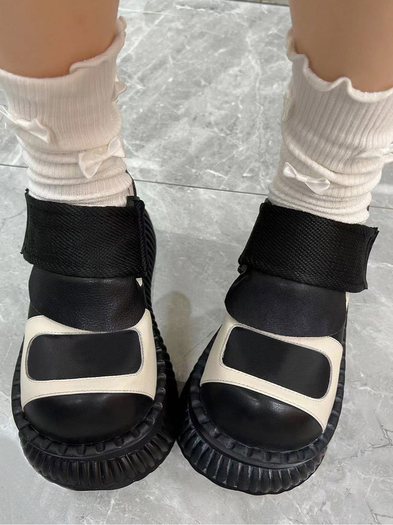 Leather Velcro Platform Shoes