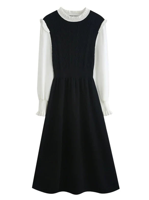 Retro Ruffle Collar French Dress