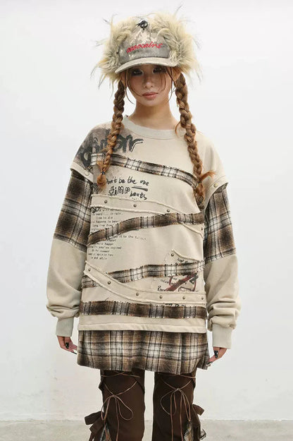 Oversized Plaid Sweatshirt