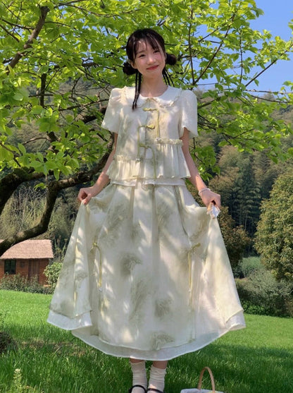 Chinese-style Tassel Chiffon Ruffle Layered Set